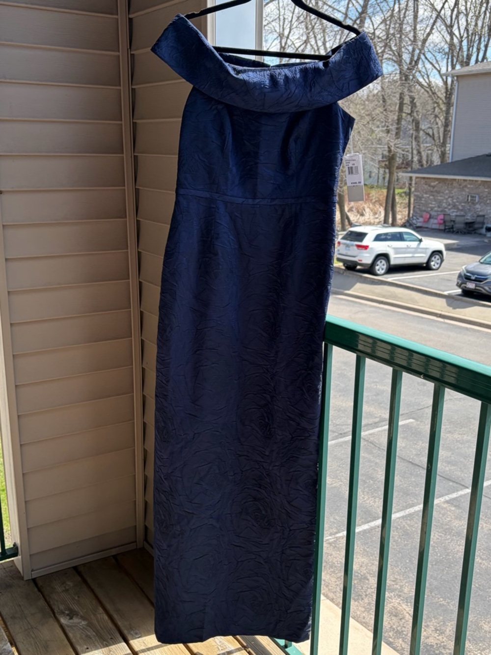 🆕🫐 Teri Jon Rickie Freeman Navy Evening Gown Size 10 Textured Formal Maxi Dress - Picture 5 of 15
